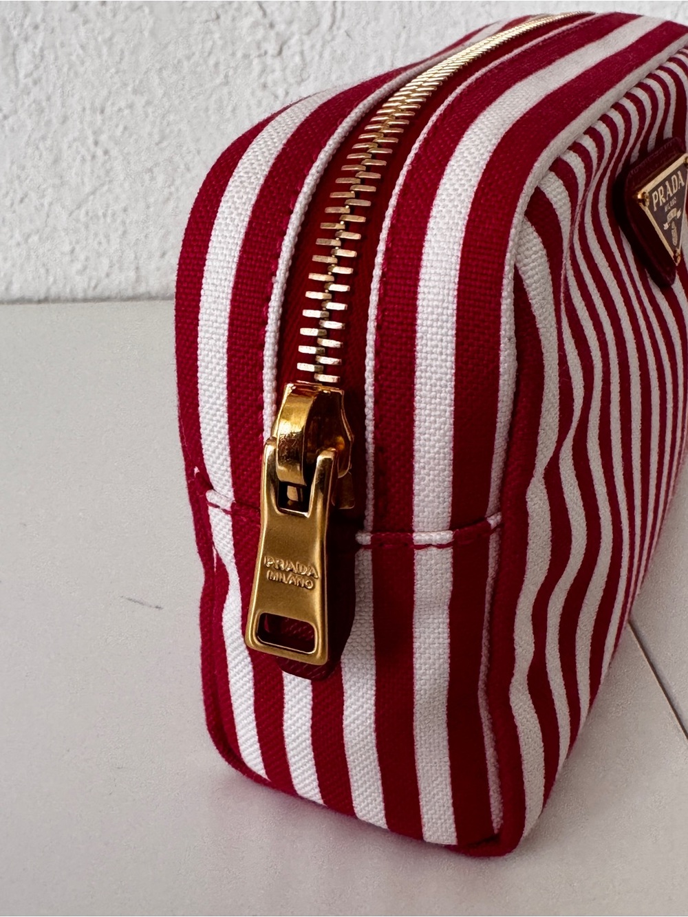 Prada Red and White Striped Canvas Cosmetic Pouch - Picture 5 of 11